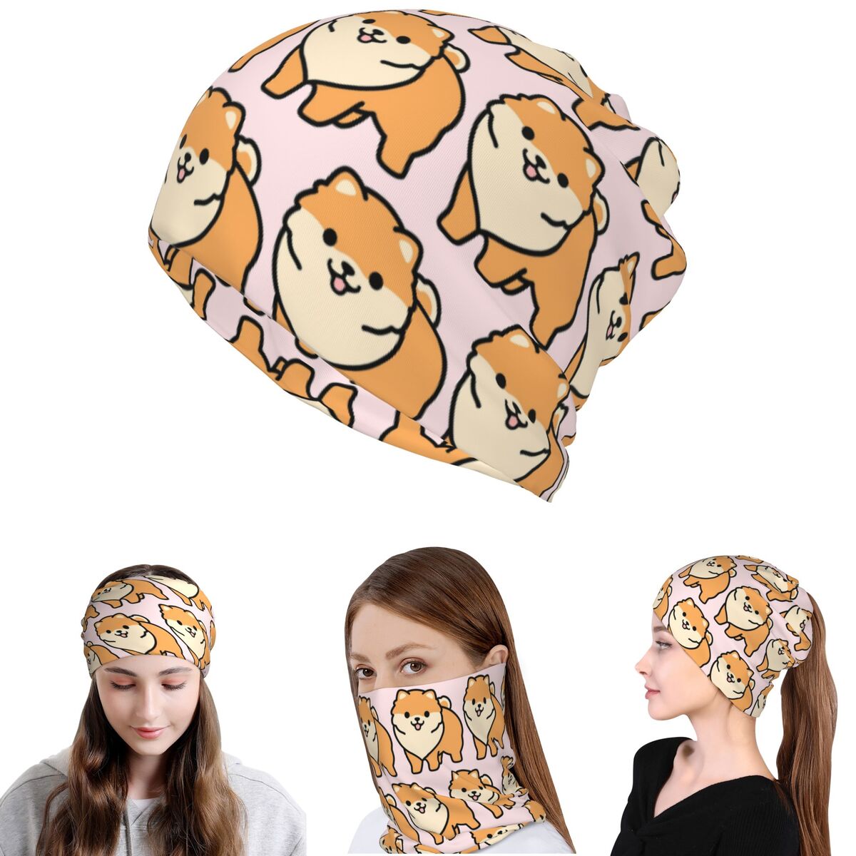 Knit Beanie Hat Warm - Pomeranian Bandana Neck Gaiter Magic Scarf