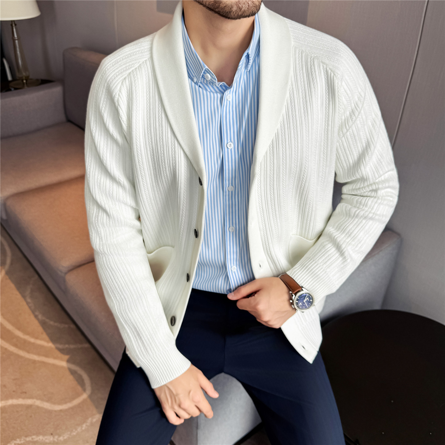 Men's Shawl Collar Knit Cardig - Wool Scarf Men review and price