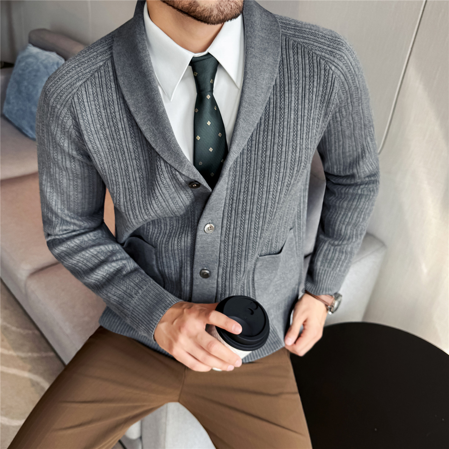Men's Shawl Collar Knit Cardig - Wool Scarf Men review and price