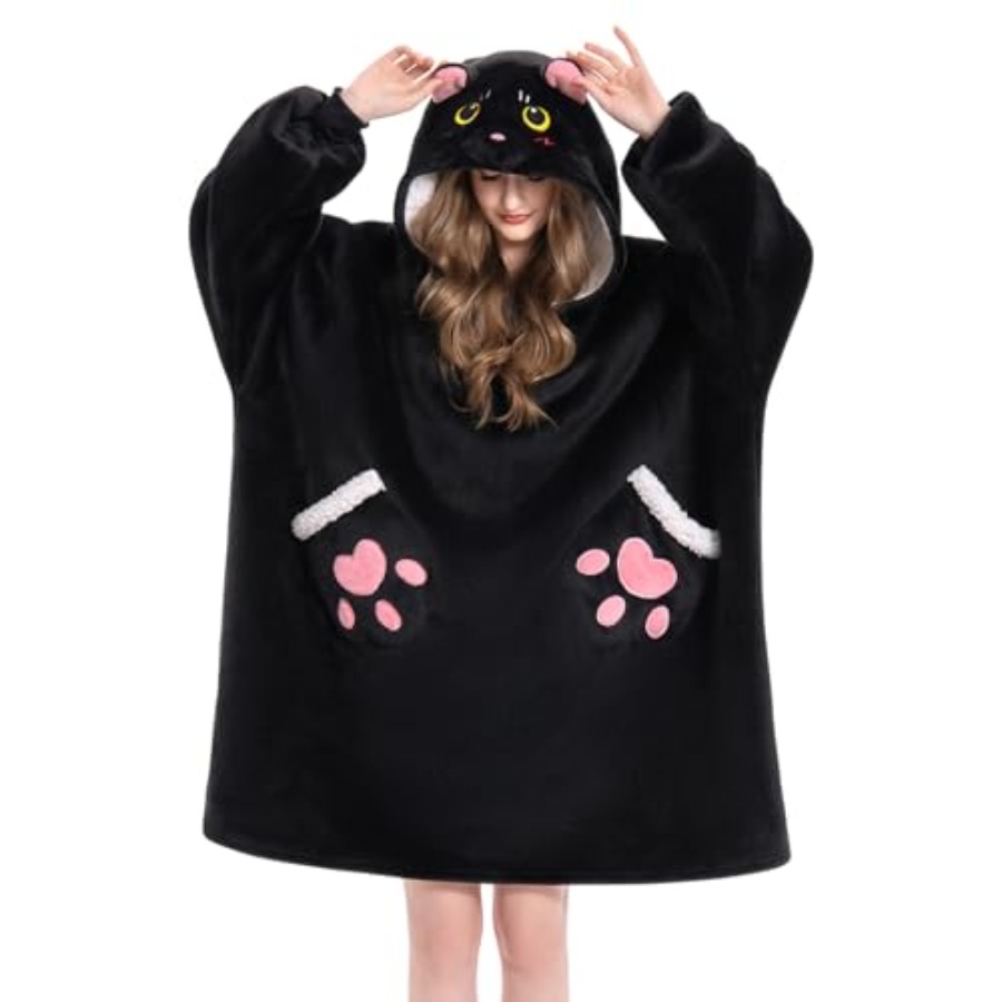 OLAOLA Black Cat Wearable Blan - Sherpa Hoodie Fleece review and price