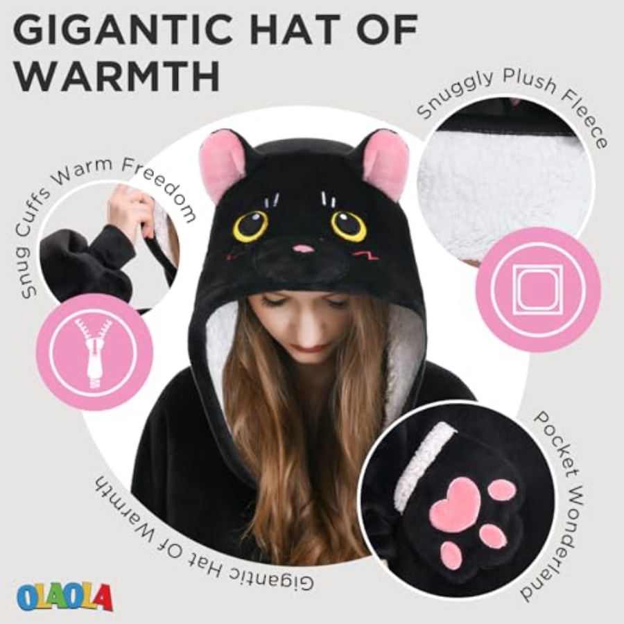 OLAOLA Black Cat Wearable Blan - Sherpa Hoodie Fleece review and price