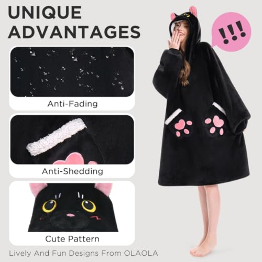 OLAOLA Black Cat Wearable Blan - Sherpa Hoodie Fleece review and price