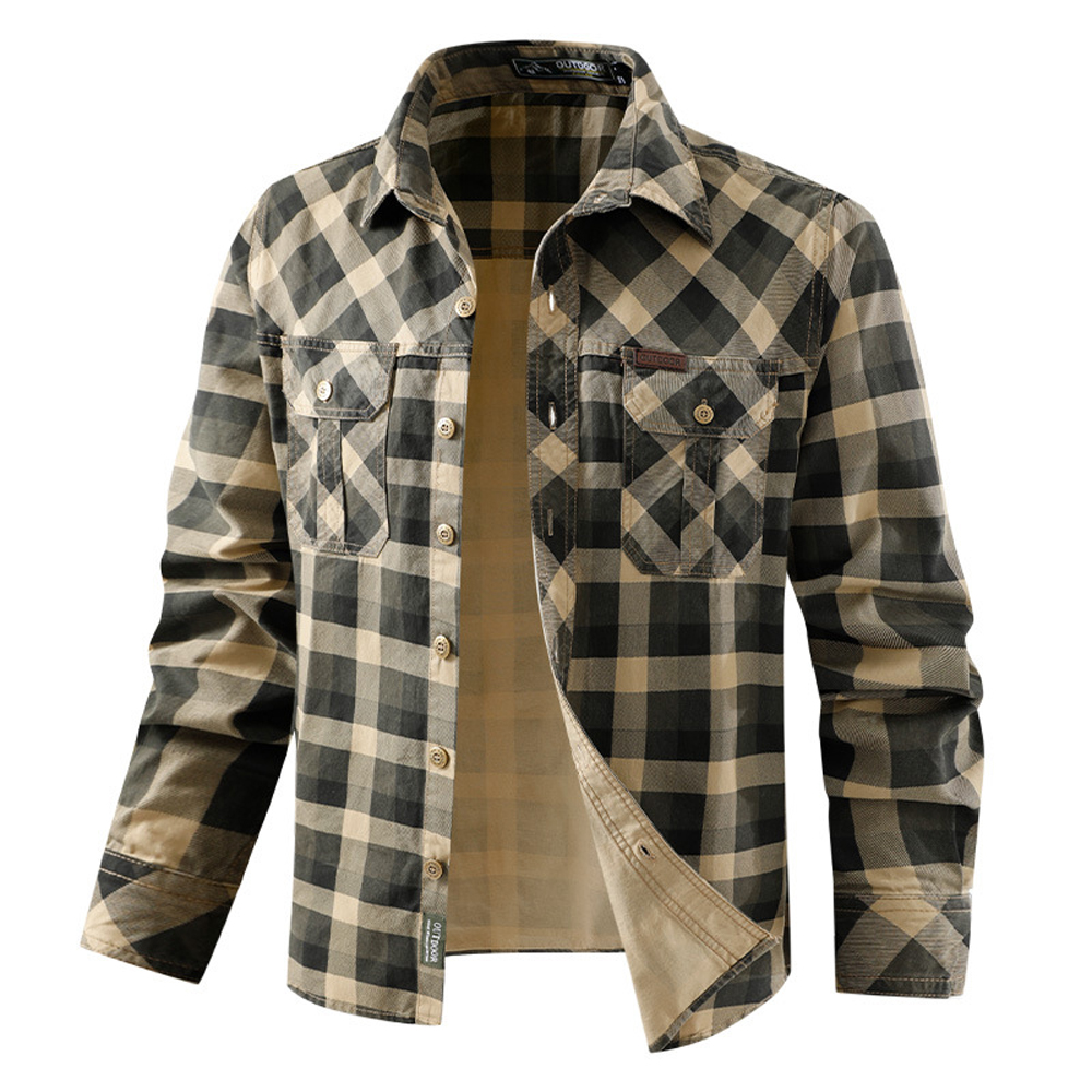 Spring Autumn Men's Cotton Pla - Flannel Shirt Lined review and price