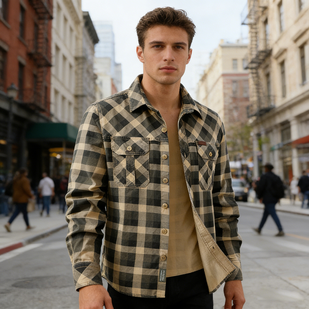 Spring Autumn Men's Cotton Pla - Flannel Shirt Lined review and price