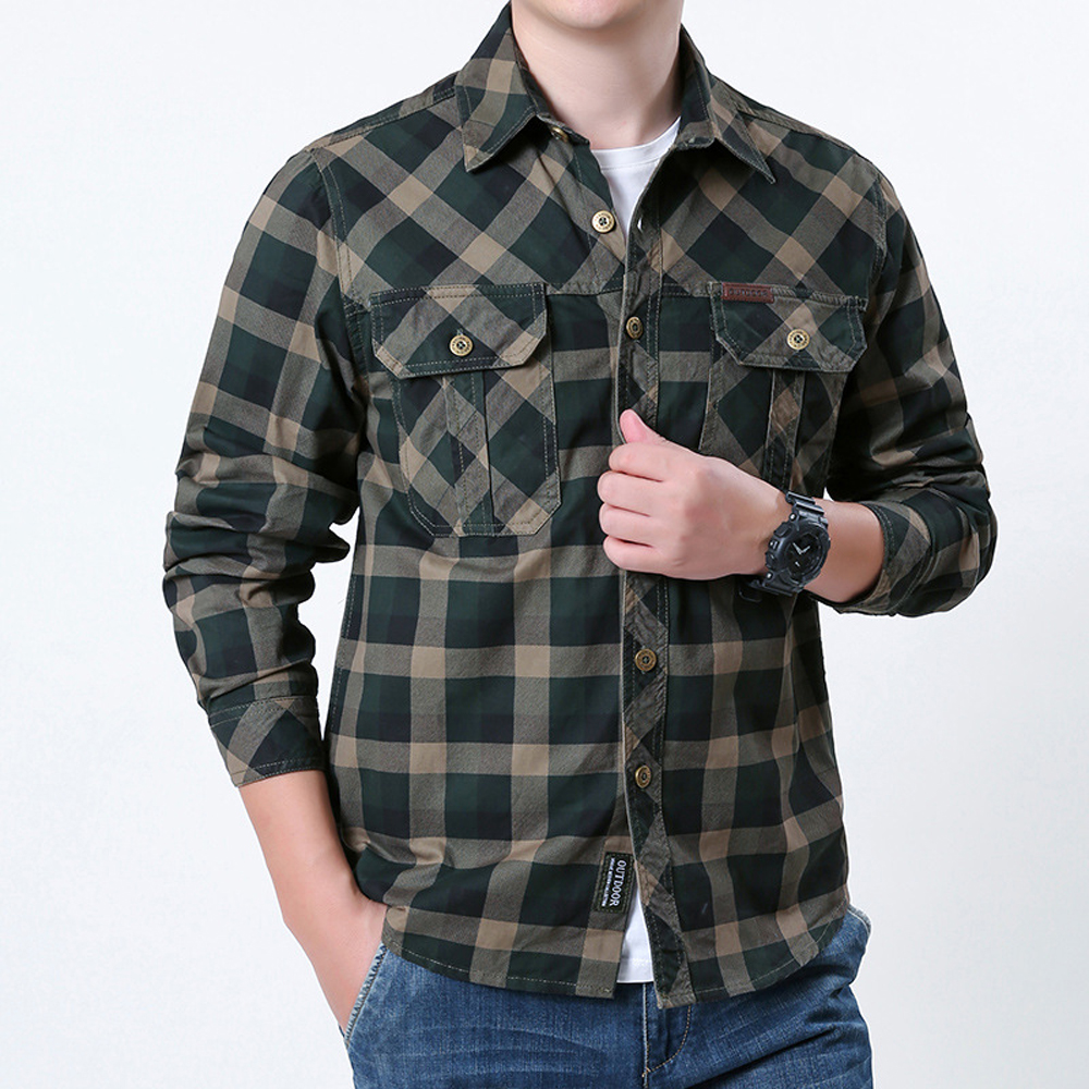 Spring Autumn Men's Cotton Pla - Flannel Shirt Lined review and price