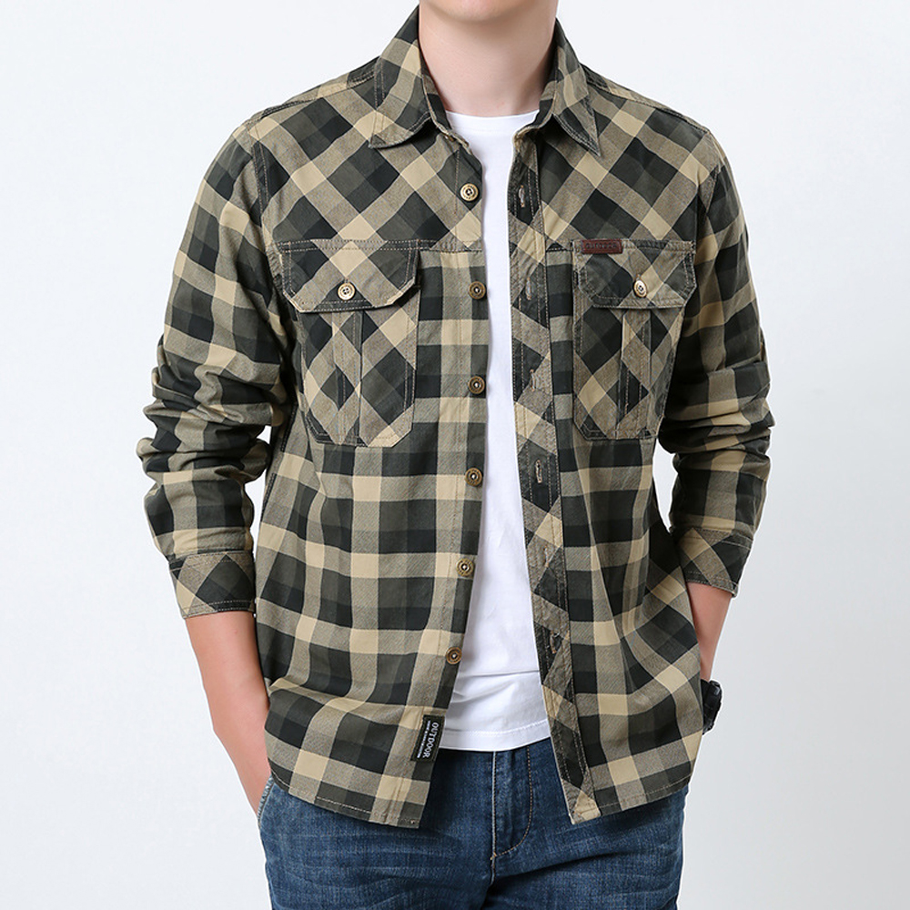 Spring Autumn Men's Cotton Pla - Flannel Shirt Lined review and price