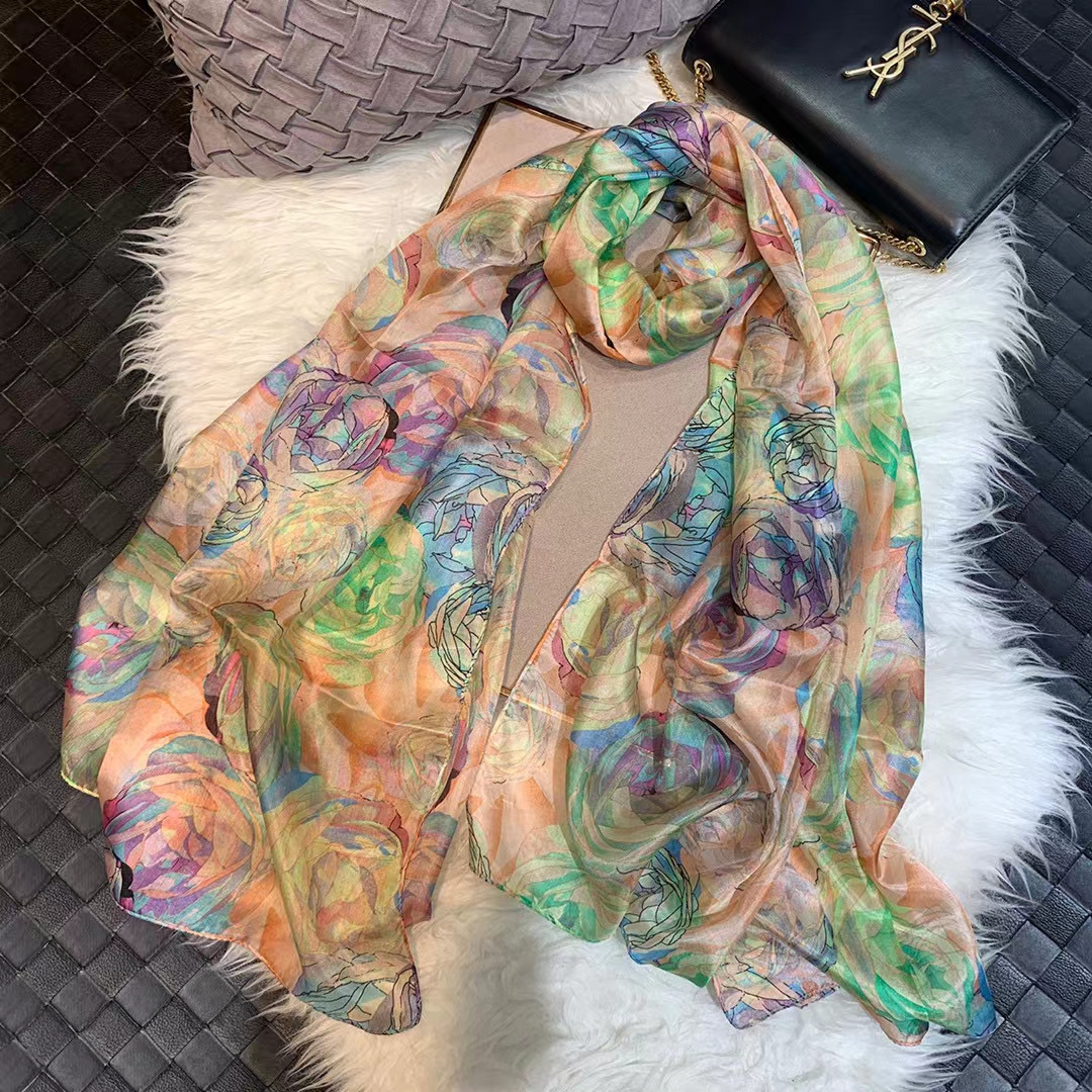 Ladies Green 100% Silk Scarf S - Shawl Wrap Winter review and price