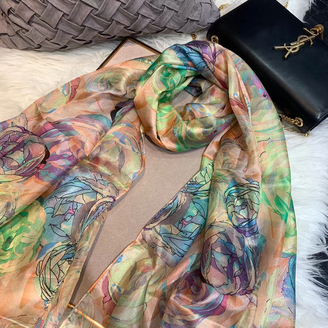 Ladies Green 100% Silk Scarf S - Shawl Wrap Winter review and price