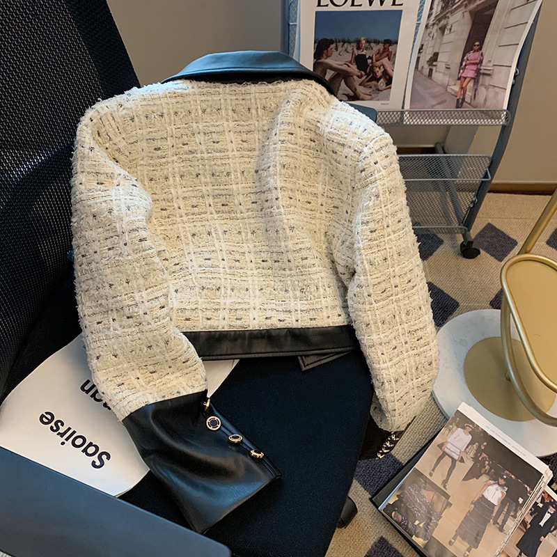 Contrast Stitching Tweed Fragr - Down Jacket Packable review and price