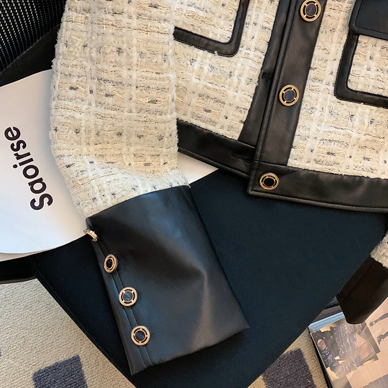 Contrast Stitching Tweed Fragr - Down Jacket Packable review and price