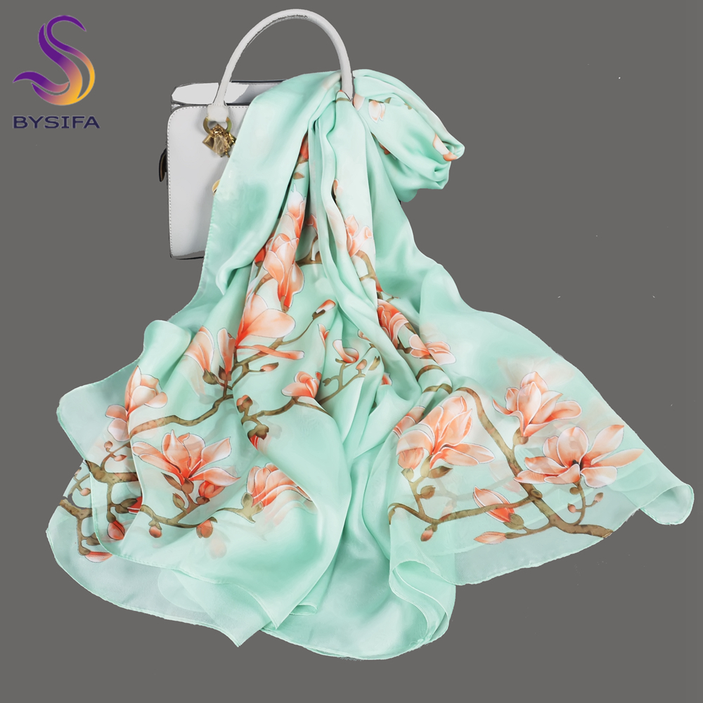 BYSIFA| Light Green Silk Scarf - Shawl Wrap Winter review and price