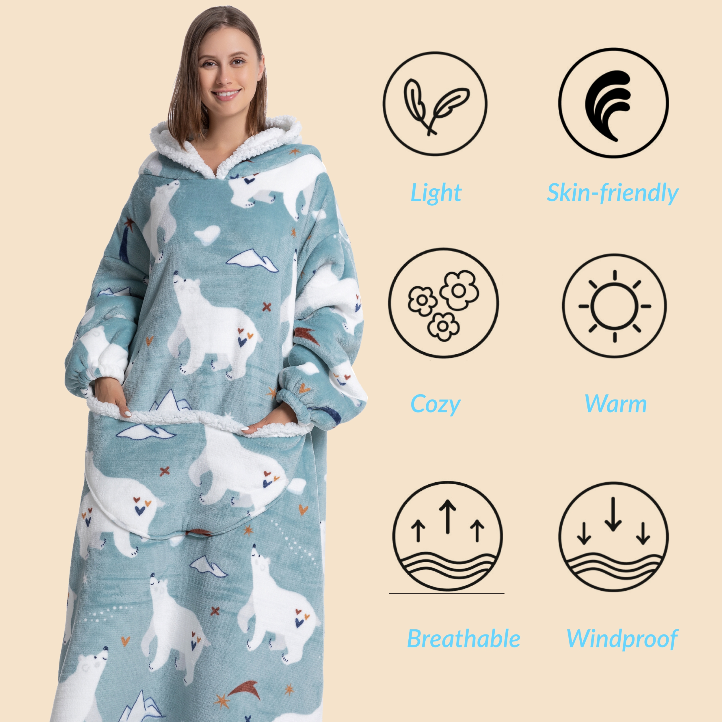 Oversized Wearable Blanket Coz - Sherpa Hoodie Fleece review and price